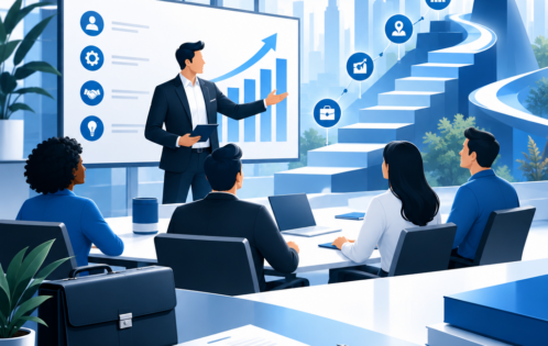 Manager engagé inspirant son équipe en entreprise